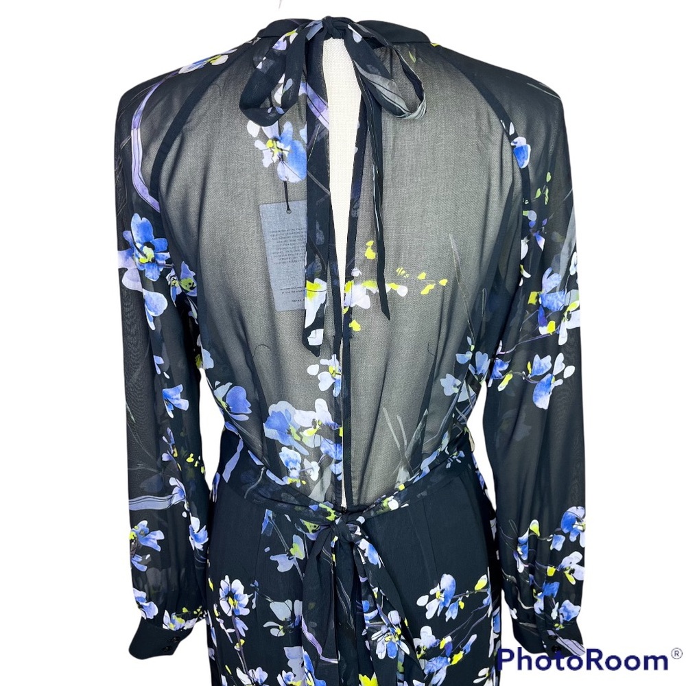 Reiss Navy Floral Midi Dress with Lavender and Green Accents - Picture 10 of 16